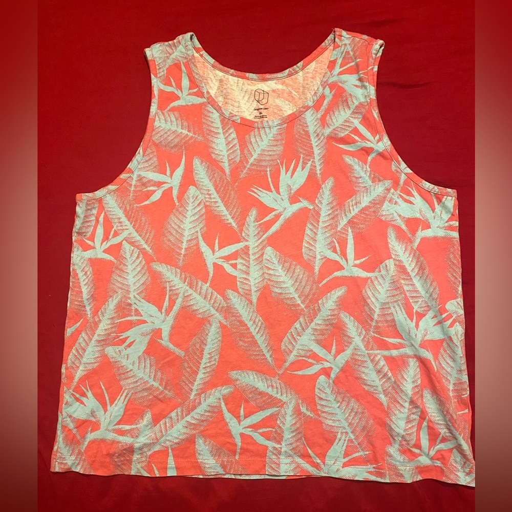Original Use Coral and Light Blue Leaf Tank Top